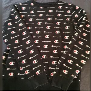 Kid’s Champion Black and White Logo Crewneck Sweater